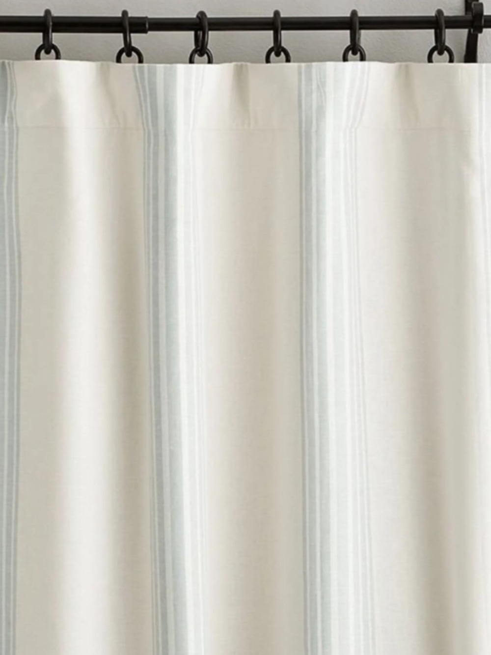 Pottery Barn Riviera Porcelain Blue Striped Linen-Cotton Curtain Panel.